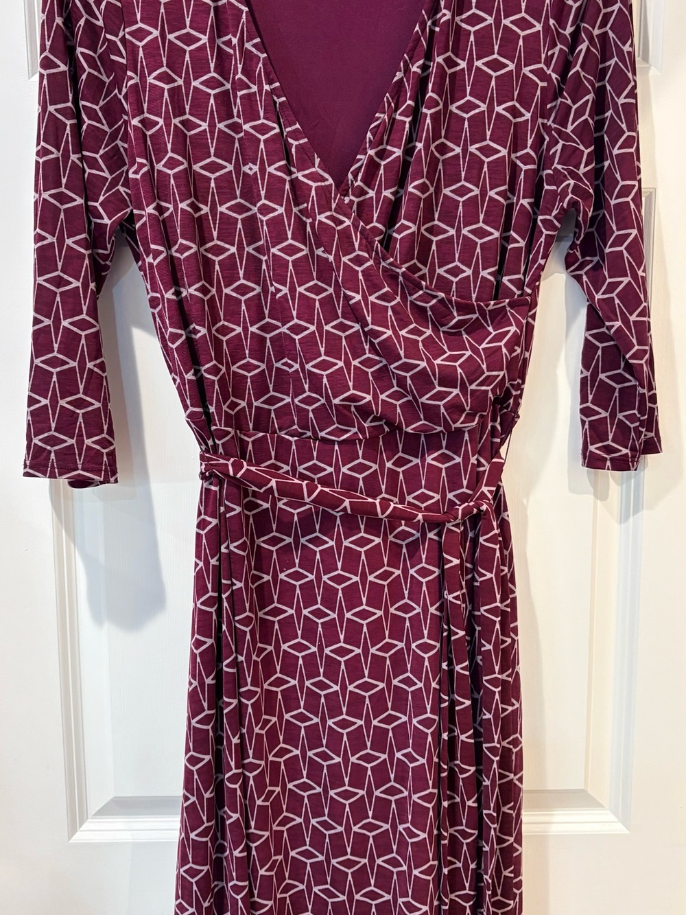 Women’s Burgundy Geometric Wrap Dress